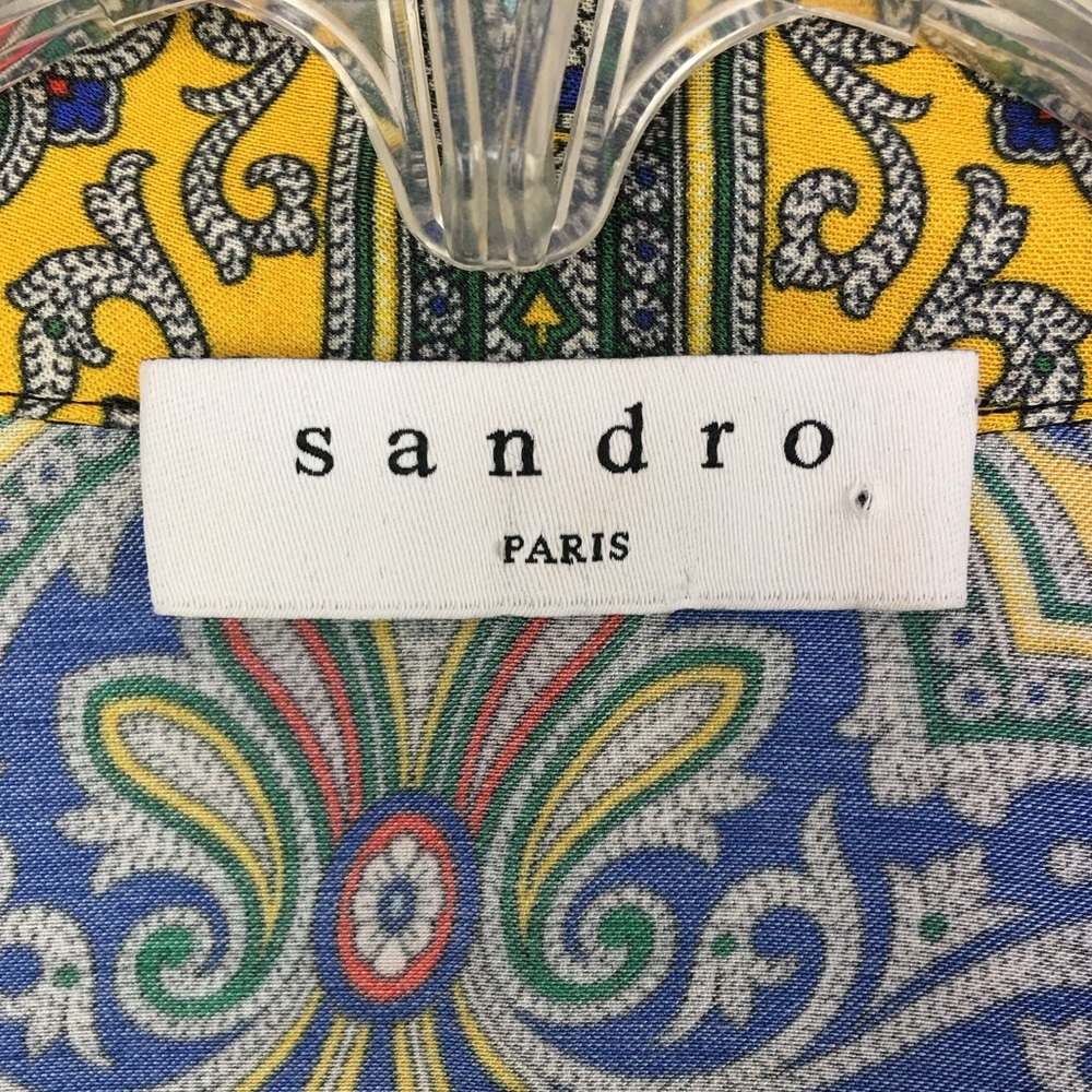 Sandro Ramy Paisley Print Satin Shirt Short Sleeve Silk-Feel Multi Size 3 - Picture 12 of 15